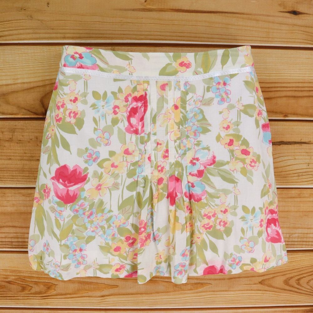 Emma James Short Pleated A-Line Skirt Womens 12 Multicolor Floral Zipper Lined